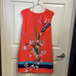 Ted Baker Dress Size 4 (8-10) EUC Lined Orange Gold back zipper